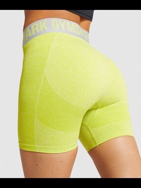 Gymshark Flex Shorts Lime Marl Light Grey Seamless Booty Contour Size Medium
